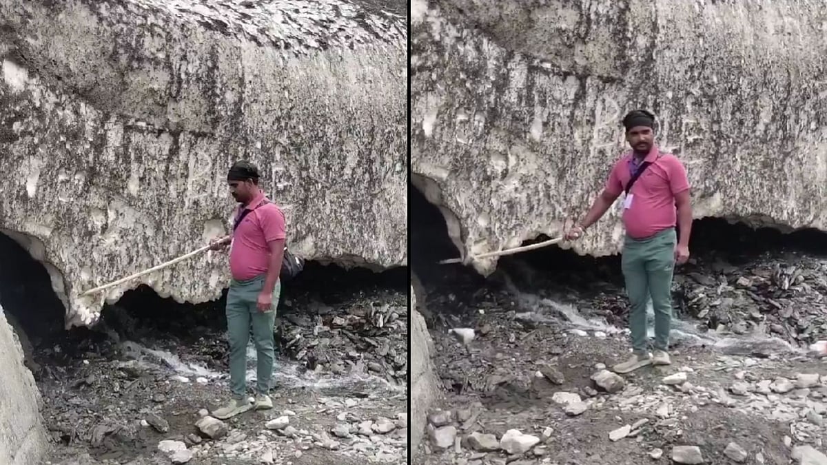'What Is This Idiot's Problem?': Man Pokes Glacier With Stick During Amarnath Yatra; Viral Video Highlights Risks Of Disturbing Fragile Ice