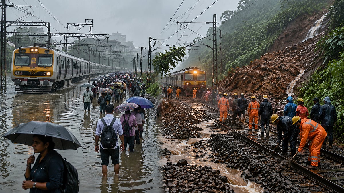Waterlogging, Landslides And OHE Failures Disrupt Mumbai's Suburban Rail Network Across Multiple Sections On Monday