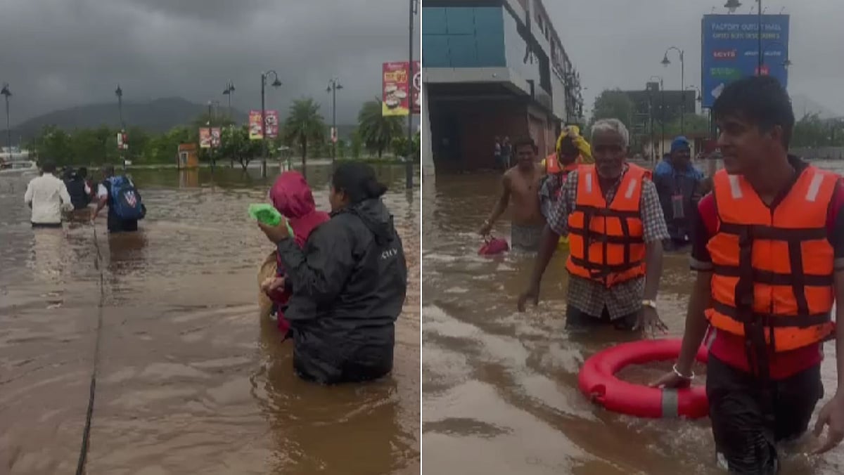 VIDEO: Severe Waterlogging At Food Mall On Mumbai-Pune Expressway; People Wade Through Knee-Deep...