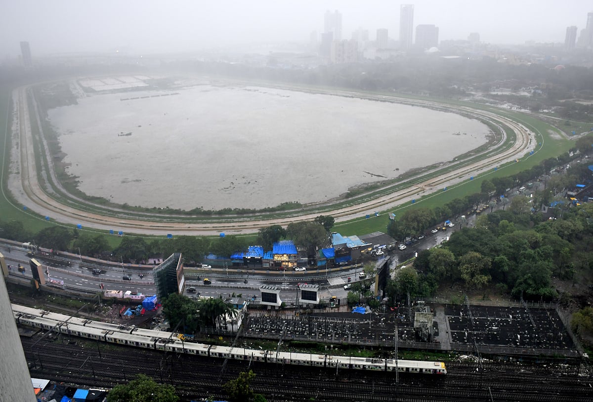 View of submerged Mahalaxmi Racecourse during the heavy rainfall in Mumbai