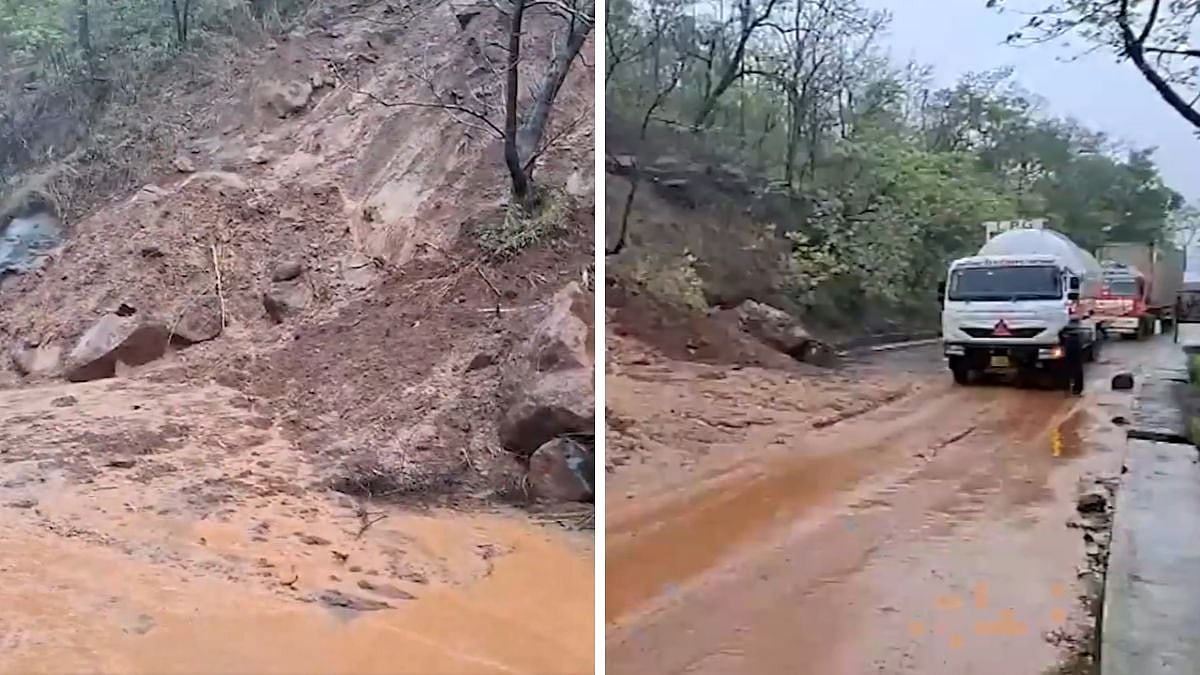 Mumbai-Nashik Highway: Landslide Hits Old Kasara Ghat Amid Heavy Rain, Traffic Movement Affected; VIDEO