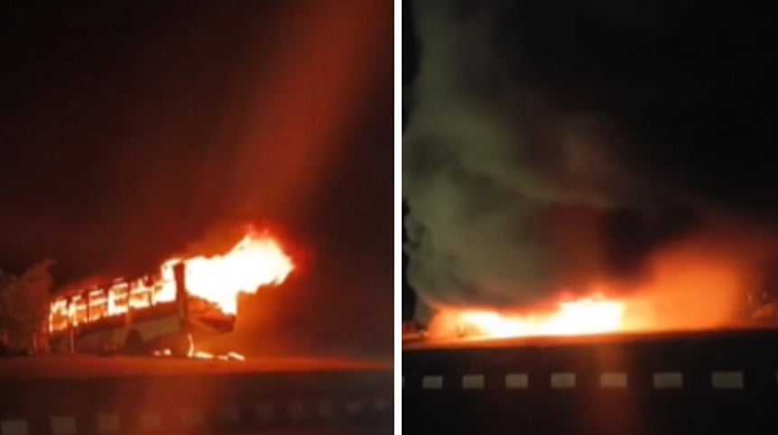 2 Cows Die In Bus Collision; Angry Villagers Burn Vehicle In MP's Ujjain | VIDEO