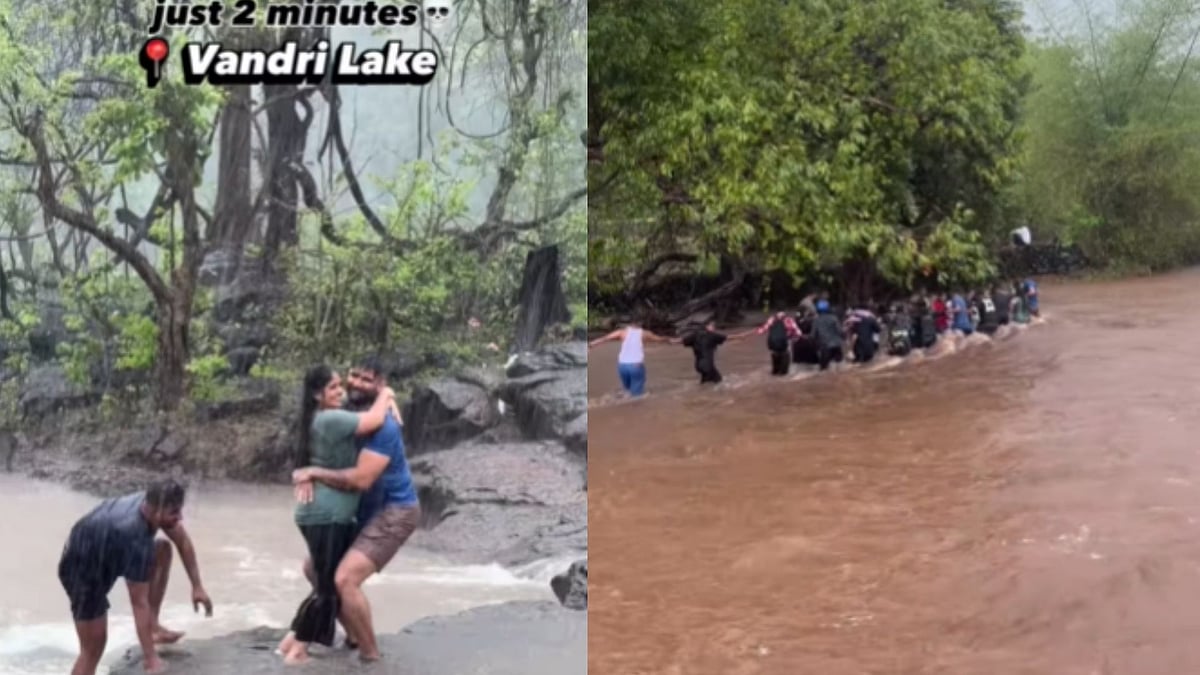 'Just Took 2 Mins': Tourists Swept Into Strong Currents After Sudden Rise In Water Level At Palghar Waterfall Amid Heavy Rains - WATCH 