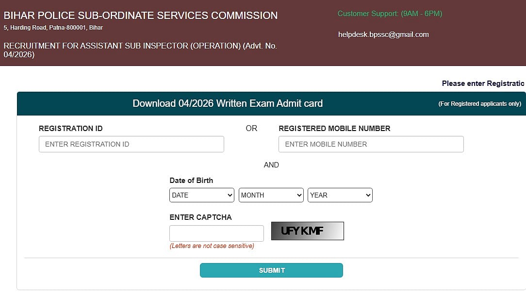 Bihar Police ASI Operation Admit Card 2026 Released At bpssc.bihar.gov.in; Download Link Active