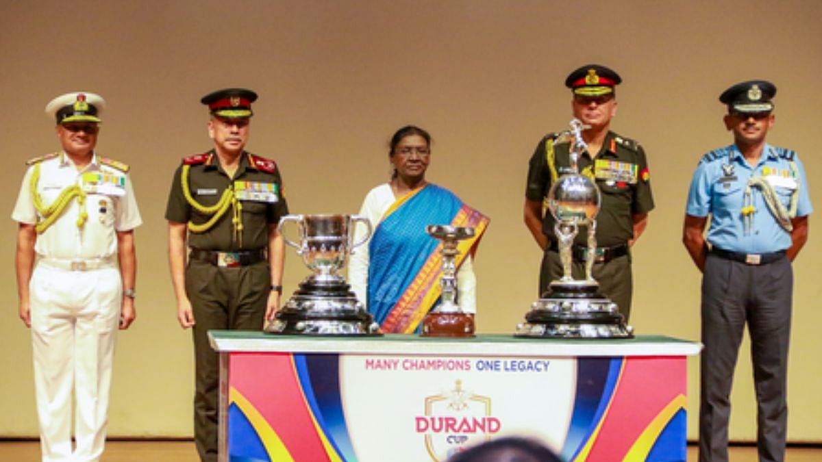 President Droupadi Murmu Unveils Trophies Of Durand Cup Tournament 2026 At Rashtrapati Bhavan 