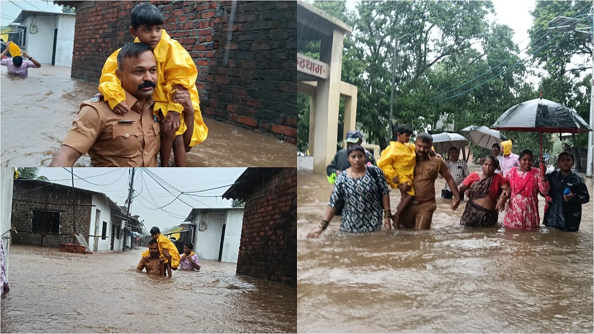 Khaki’s Compassion Amid Floods: Bhiwandi Cop Carries Child, Leads Rescue Of 85 Residents