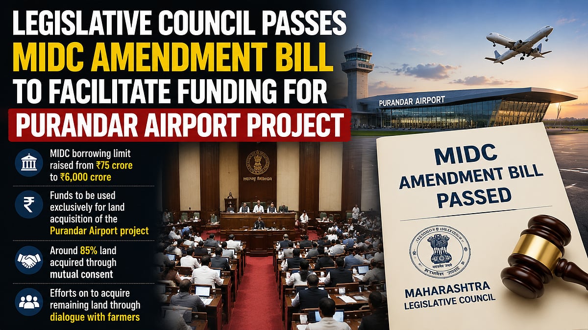 Maharashtra Council Passes Bill Raising MIDC Borrowing Limit To ₹6,000 Crore For Purandar Airport Land Acquisition