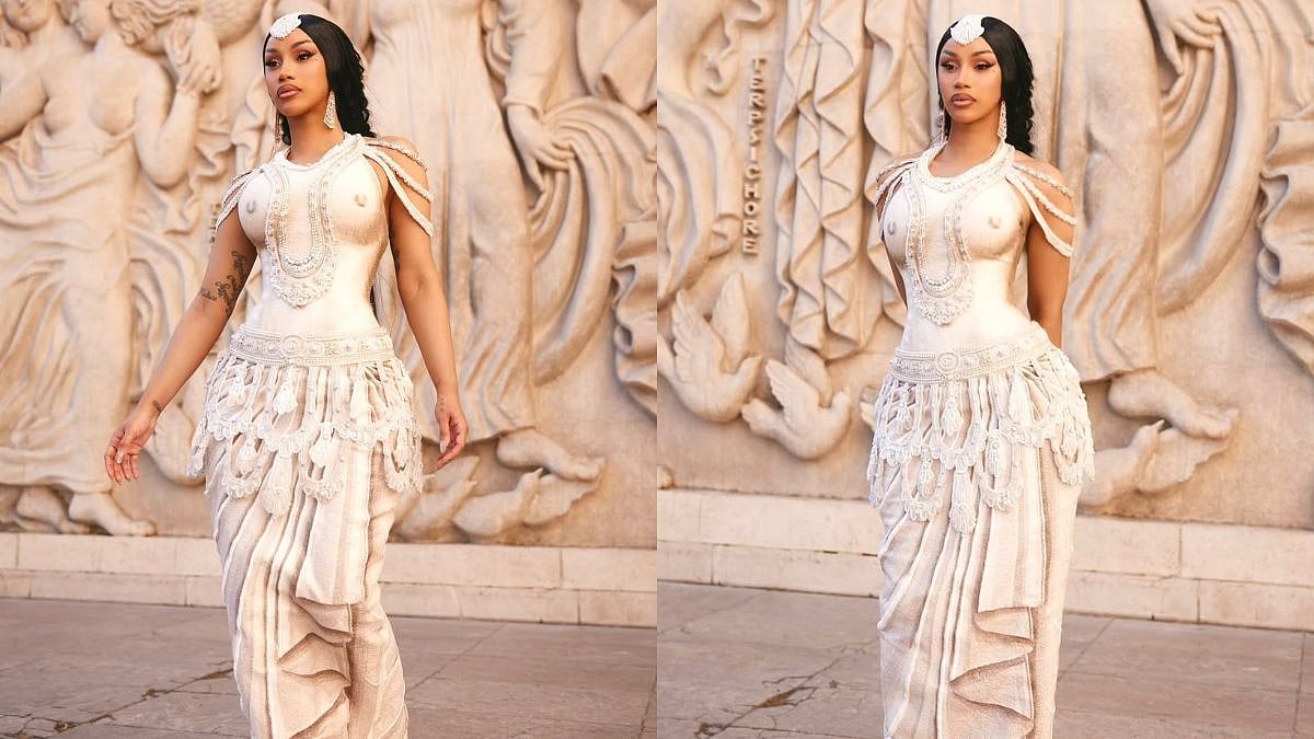 Cardi B's Devi-Inspired Indian Ensemble By Rahul Mishra In Paris Is Wearable Art, Rapper Styles It With Giant Maang Tikka 
