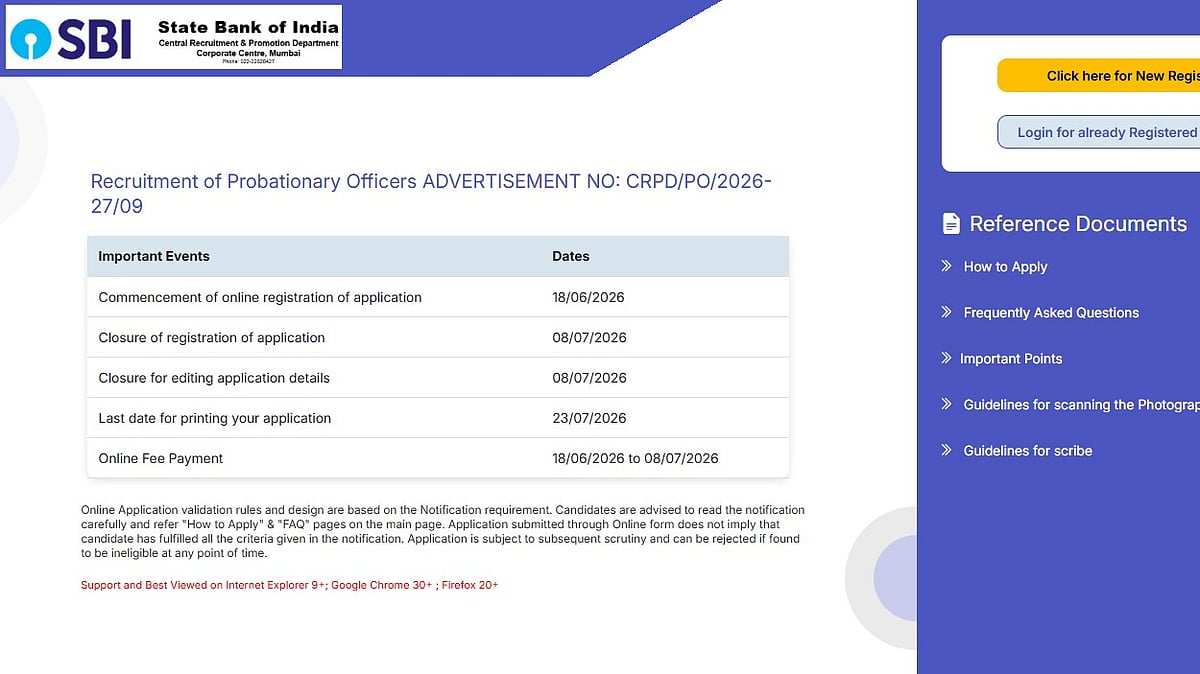 SBI PO Recruitment 2026: Last Date To Apply Tomorrow For 1,500 Probationary Officer Posts 