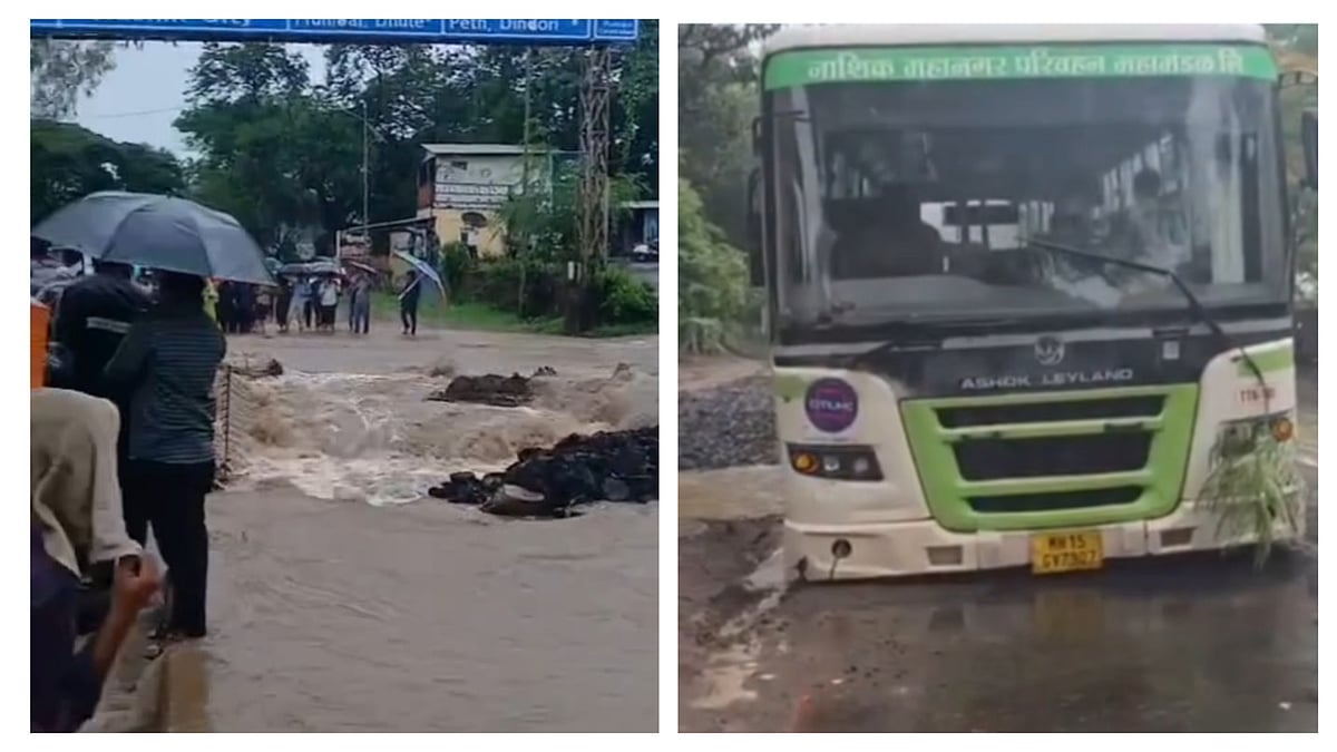 Nashik Rains Trigger Widespread Disruptions; Nandini River Reaches Danger Level, Roads Closed, Vehicles Stranded