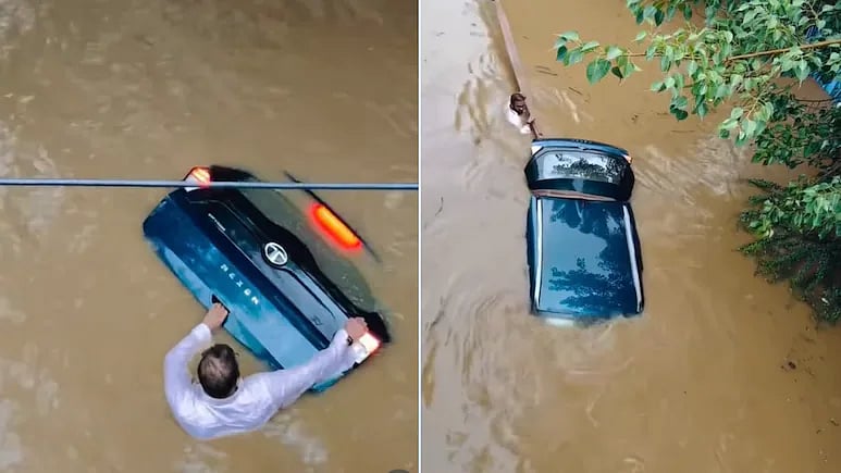 'Not Just A Car But Years Of Hard Work': Pune Man Refuses To Let Go Of His Tata Nexon EV In Chest-Deep Floodwater; Internet Gets Emotional