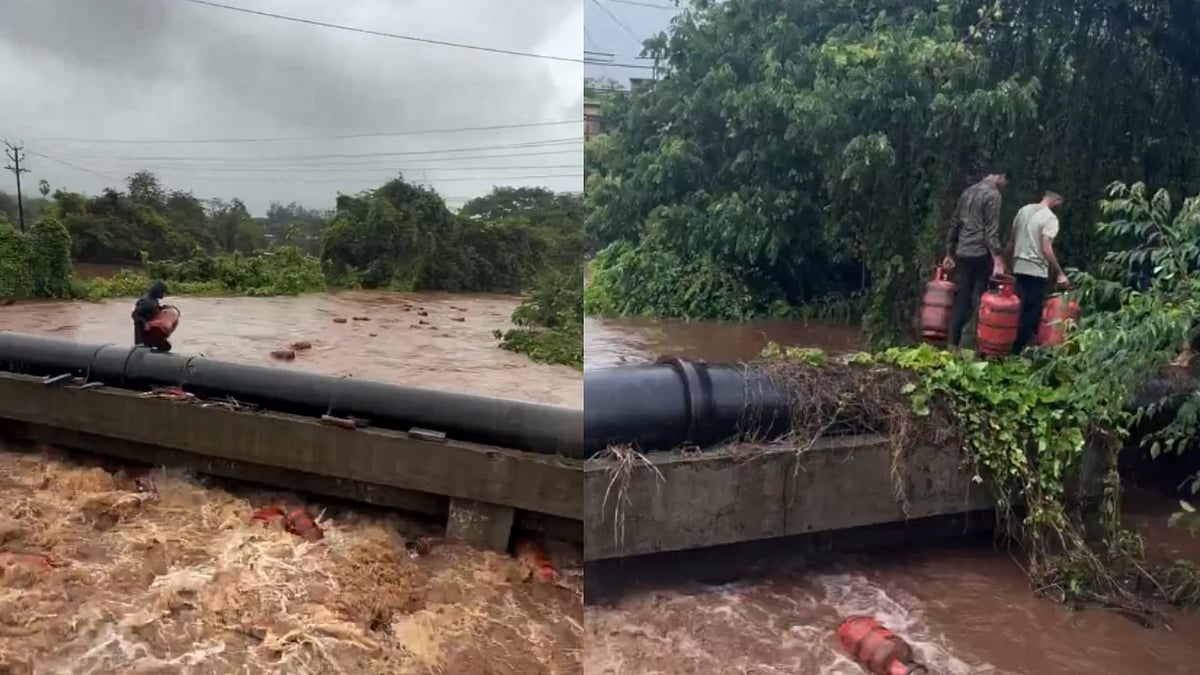 Viral Video: Despite Safety Advisory People Seen Looting Flood-Swept LPG Cylinders Home In Raigad 