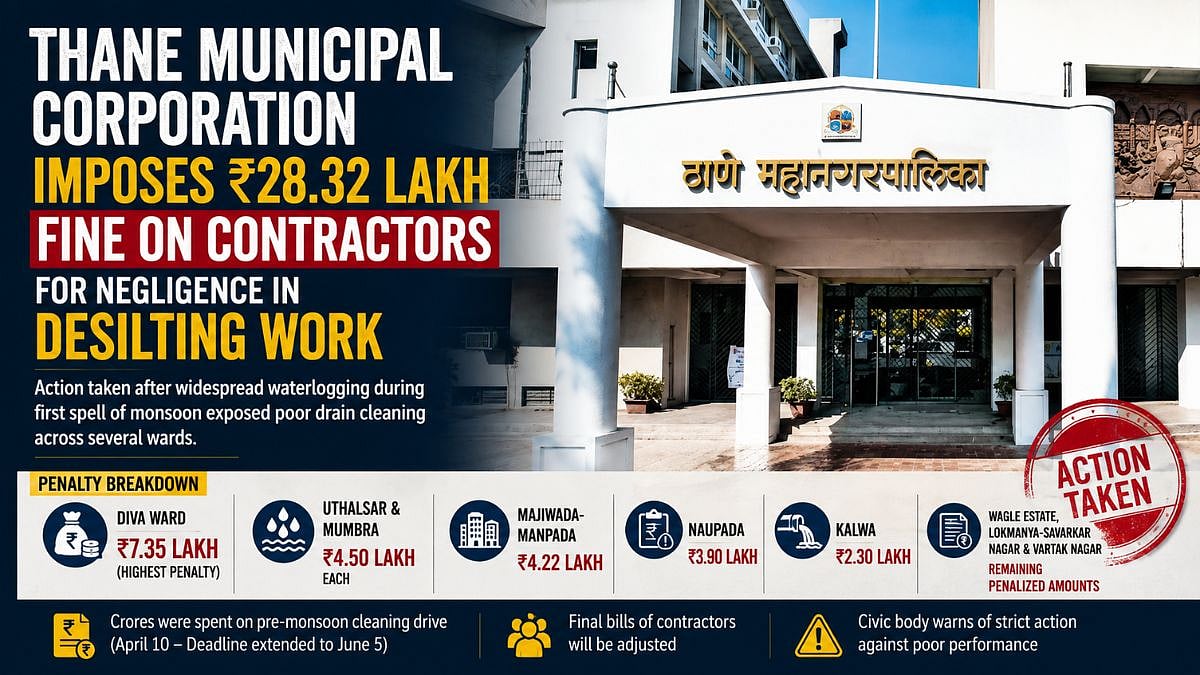 Thane Municipal Corporation Fines 7 Contractors ₹28.32 Lakh For Negligence In Drain Desilting Work