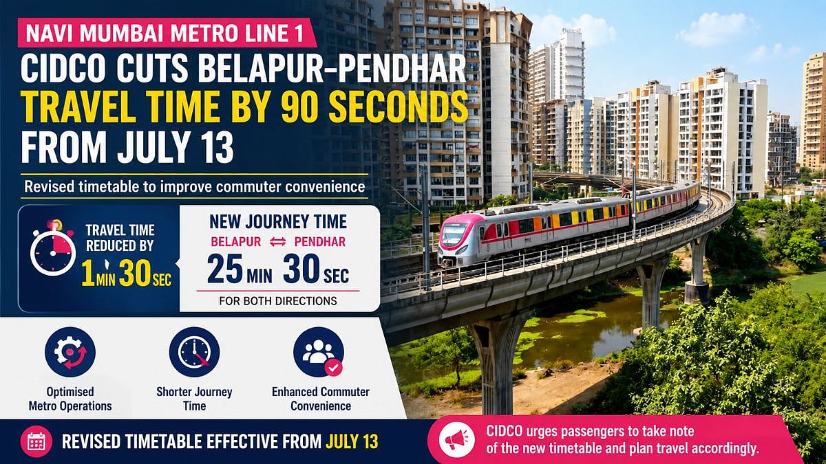 Navi Mumbai Metro Line 1: CIDCO Cuts Belapur-Pendhar Travel Time By 90 Seconds From July 13