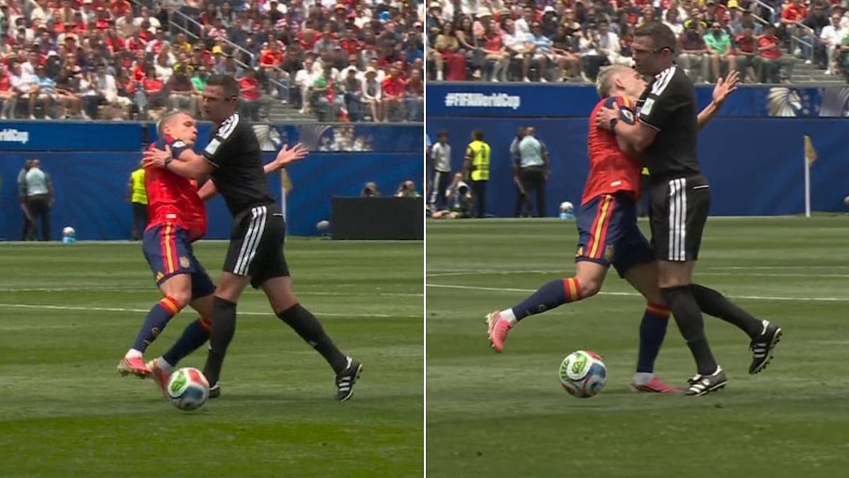 Bizarre Scenes! Referee Michael Oliver Accidentally Tackles Spain's Dani Olmo During Belgium Quarter-Final | VIDEO