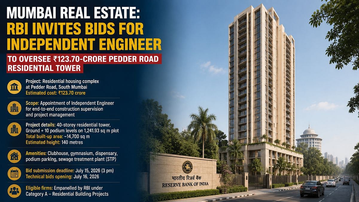 Mumbai Real Estate: RBI Invites Bids For Independent Engineer To Oversee ₹123.70-Crore Pedder Road Residential Tower