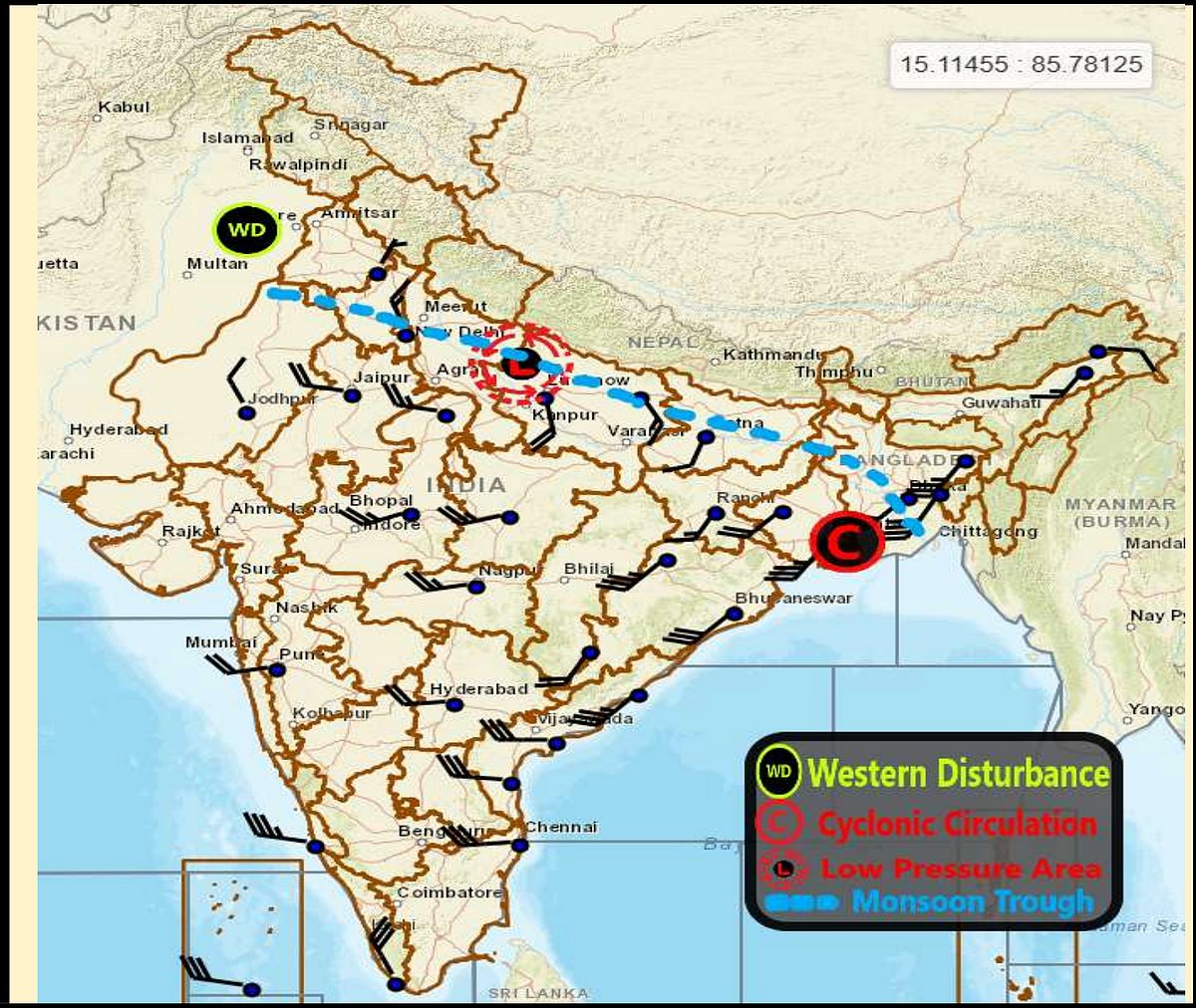 Weather systems affecting Madhya Pradesh at present