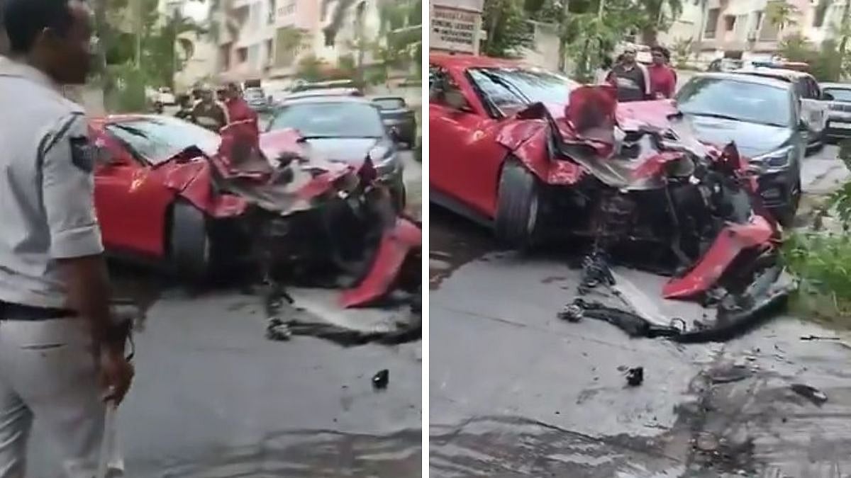 Hyderabad: Speeding Ferrari Crashes Into Apartment Gate In Jubilee Hills, Driver Flees; Drunk Driving Suspected | Video
