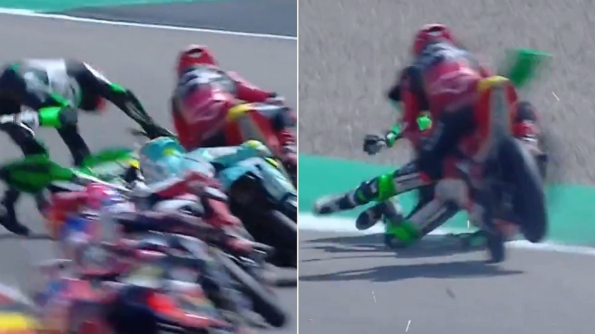 Scary Scenes! Esteban Narrowly Avoids Adrian Cruces In Dramatic Sachsenring Moto3 Crash | VIDEO