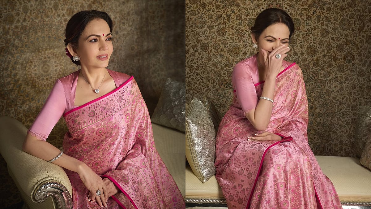 Nita Ambani Pays Tribute To 'Gulabi Holi From Varanasi' In A Handwoven Blush Pink Banarasi Silk Saree