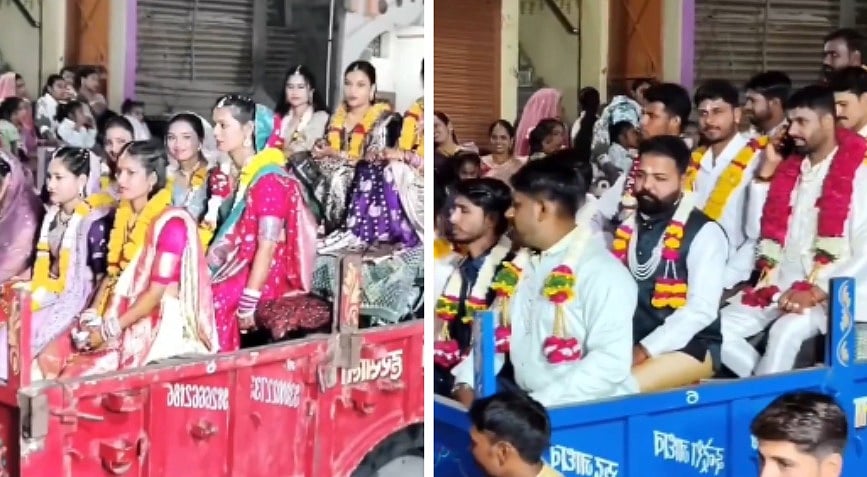 Citing 'Mehengai', Satna Farmer Arranges Wedding Of All 14 Sons On Same Day -- VIDEO Shows Grooms & Brides In Decked Up Tractor-Trolley
