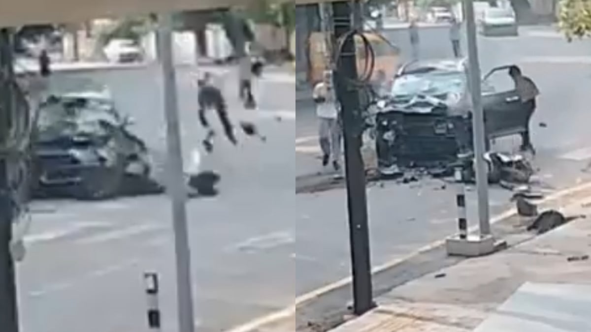 Horrific Accident Caught On Camera: Scooty Rider Thrown 10 ft Into Air After Being Rammed By Speeding Car In Chhattisgarh's Bilaspur; 1 Dead, 2 Injured