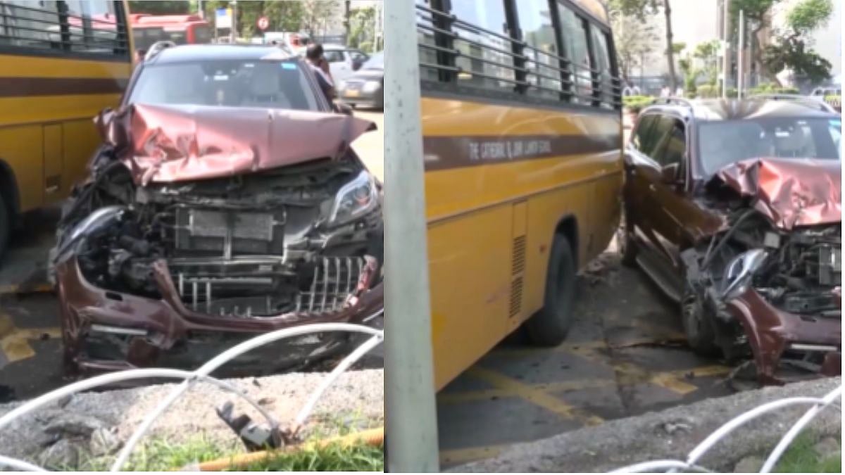 VIDEO: Mercedes SUV Collides With School Van At Fashion Street In Mumbai's Fort Area; Traffic Disrupted