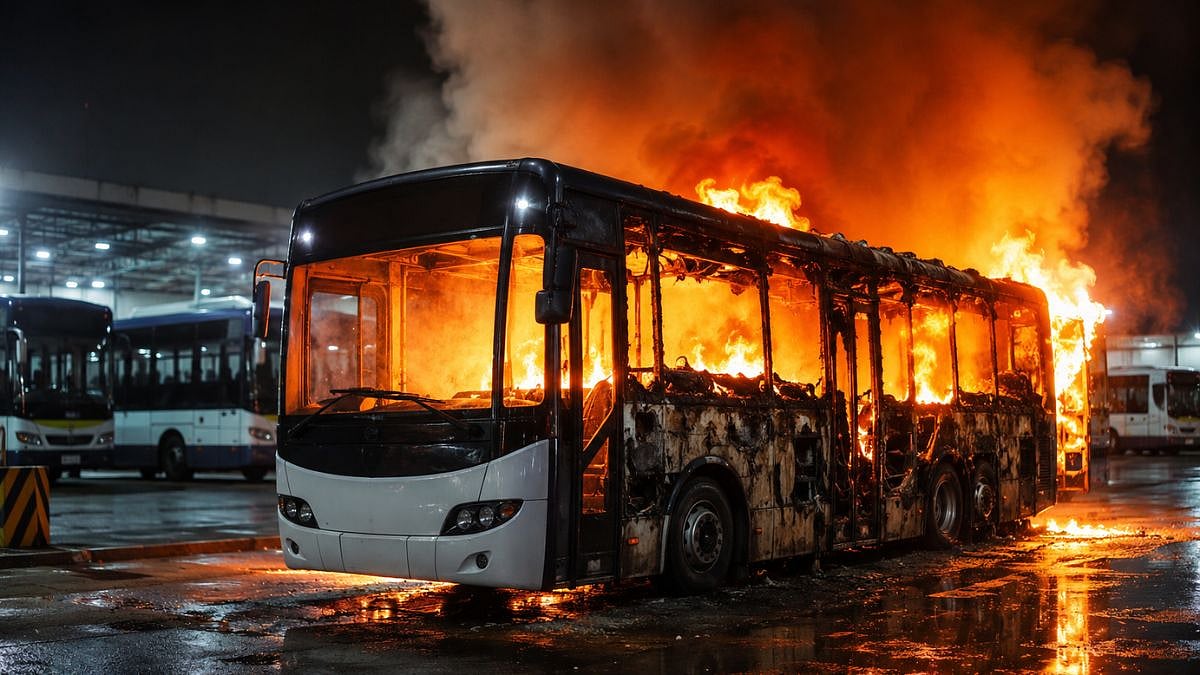 AC Bus Catches Fire At Depot In Navi Mumbai's Turbhe; No Casualties Reported