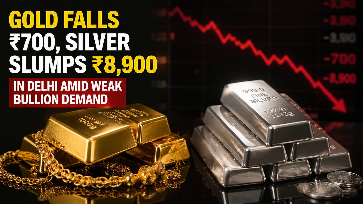 Gold Falls ₹700, Silver Slumps ₹8,900 In Delhi Amid Weak Bullion Demand