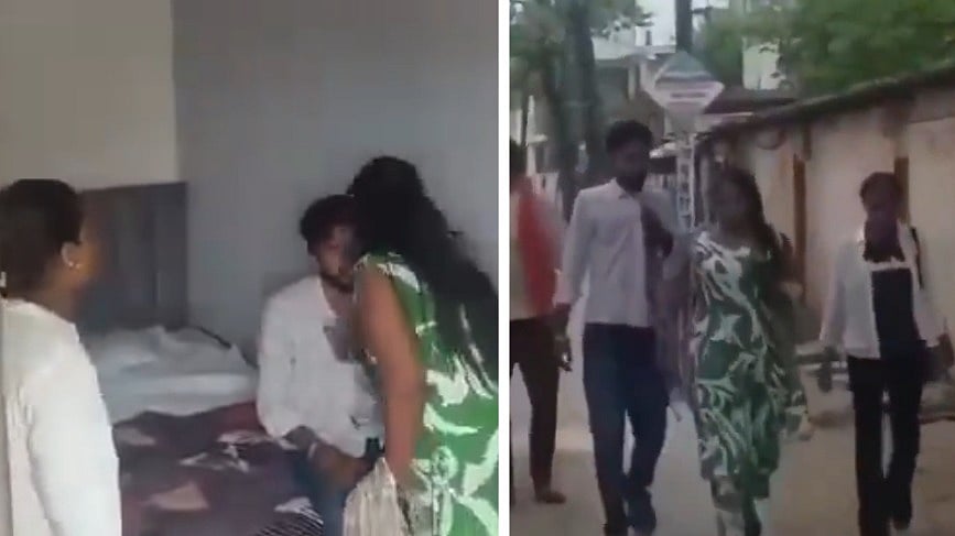 Shocking! Woman Catches Husband With Girlfriend At Hotel In MP's Rewa, Slaps Him Publicly | VIDEO 