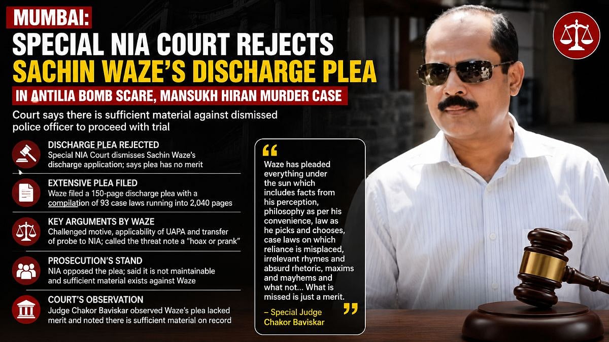 Mumbai: Special NIA Court Rejects Sachin Waze's Discharge Plea In Antilia Bomb Scare, Mansukh Hiran Murder Case