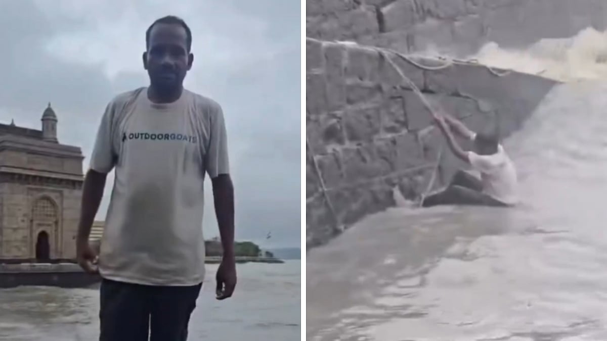 Viral Video Shows Man Jumping Into Rough Waters At Mumbai's Gateway Of India; Netizens Claim 'It's His Daily Job'