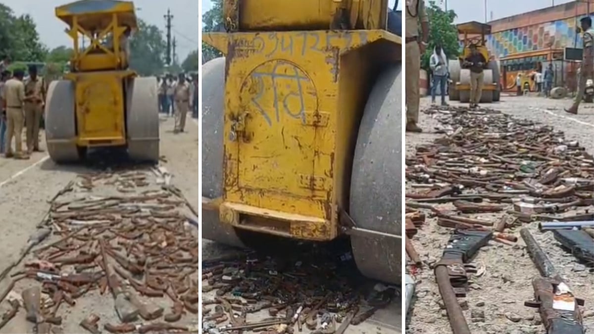 Datia Bypolls: Police Crush 628 Illegal Weapons With Road Roller Ahead Of Byelection In MP's Datia