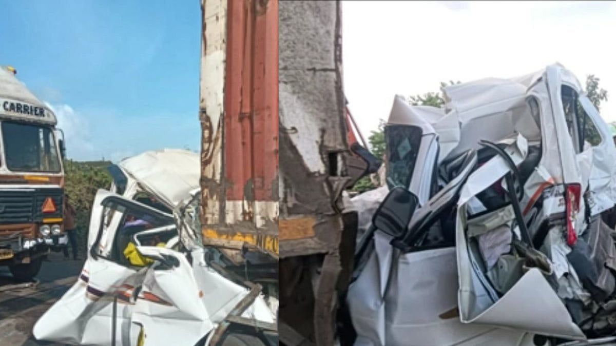 Nashik-Gujarat Highway Accident: 4 Killed, 1 Critically Injured After Car Gets Crushed Between 2 Container Trucks; PHOTOS