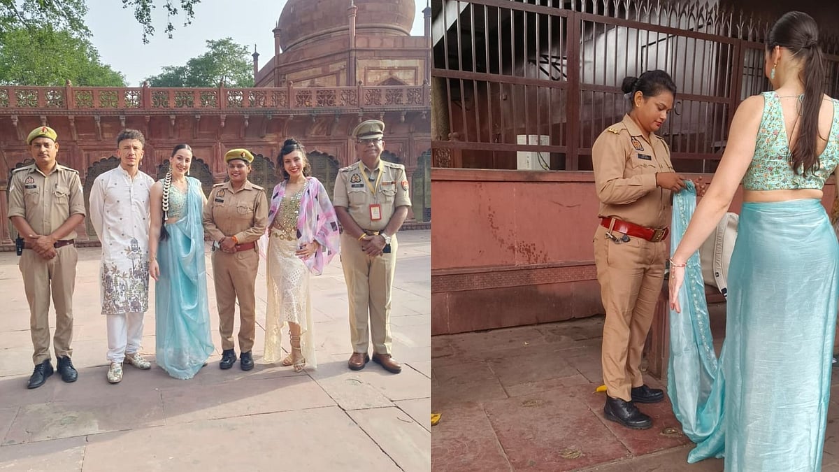 'Thanks UP Police': Woman Constable Helps Argentine Tourist Wear Saree At Taj Mahal; Viral Video Wins Hearts Online