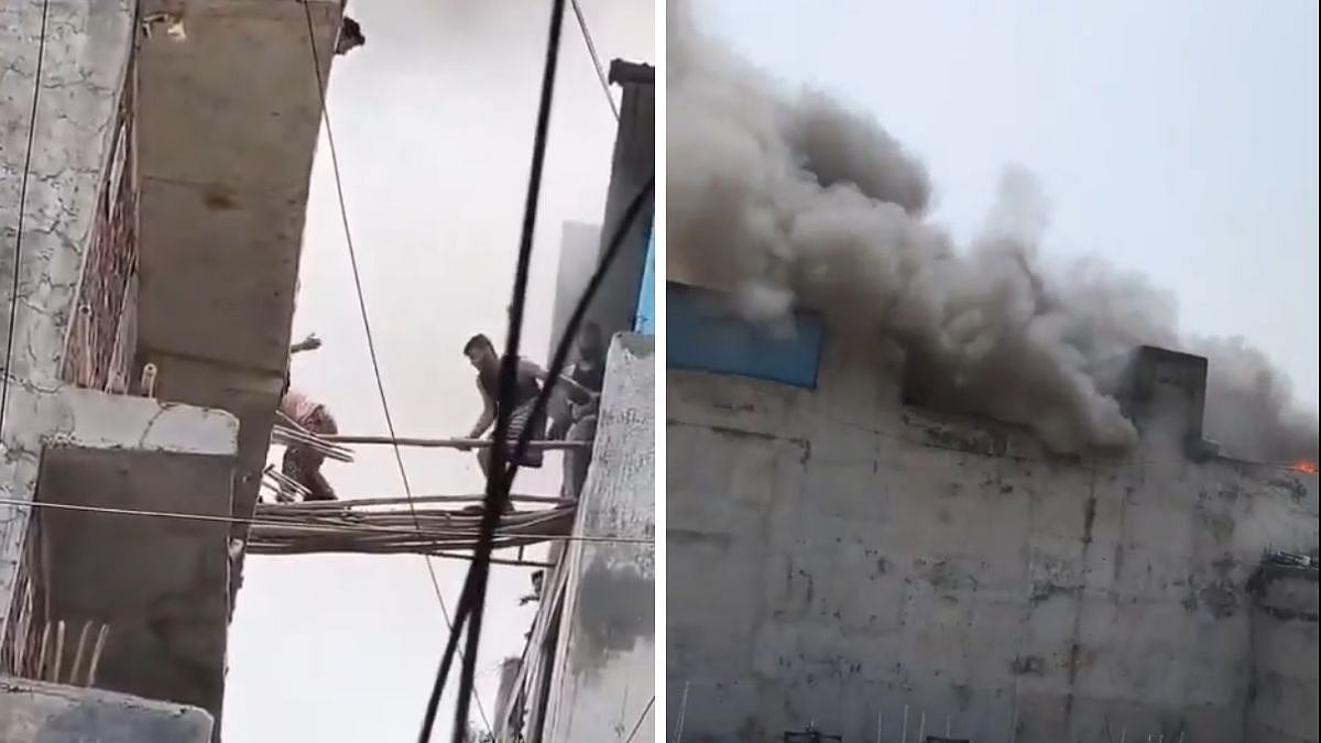 Noida Building Fire: Dramatic Videos Show Residents Using Bamboo Ladder To Escape Blaze