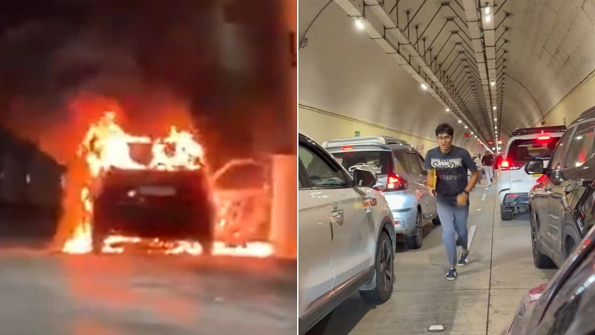 Mumbai: Car Catches Fire Inside Coastal Road Tunnel Causing Panic Among Motorists; VIDEOS
