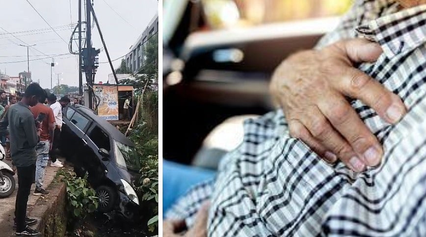 Car Loses Control & Rams Off Road After 55-Year-Old Man Suffers Heart Attack While Driving Car In Jabalpur 
