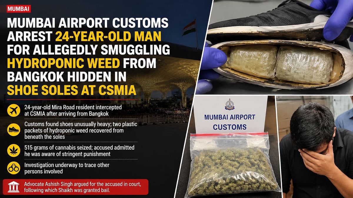 Mumbai Airport Customs Arrest 24-Year-Old Man For Allegedly Smuggling Hydroponic Weed From Bangkok Hidden In Shoe Soles At CSMIA