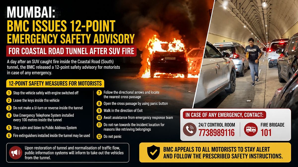 Mumbai: BMC Issues 12-Point Emergency Safety Advisory For Coastal Road Tunnel After SUV Fire; Check Details