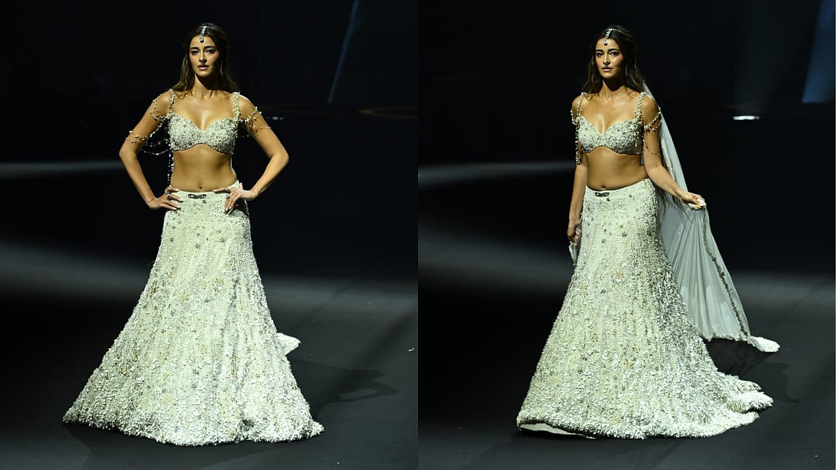 Ananya Panday Catwalks As Modern Bride In Ivory Lehenga With Floor-Sweeping Veil At Gaurav Gupta's Bridal Fashion Show In Mumbai