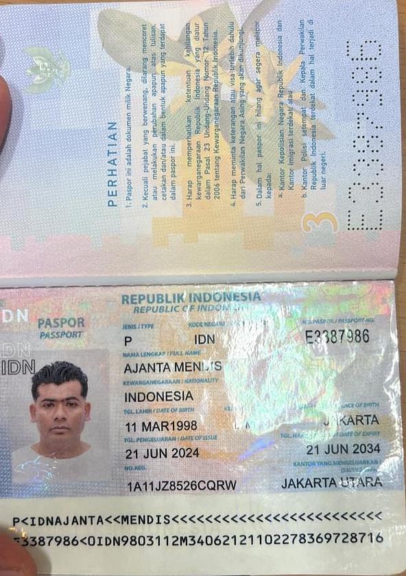 Fake Indonesian passport of Saurabh Chandrakar