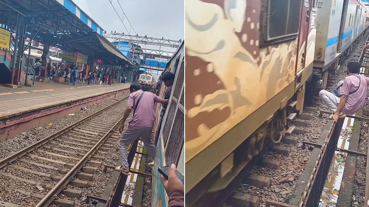 Vasai Railway Station Shocker: Passenger Risks Life By Crossing Tracks In Front Of Speeding Express Train; Video Goes Viral
