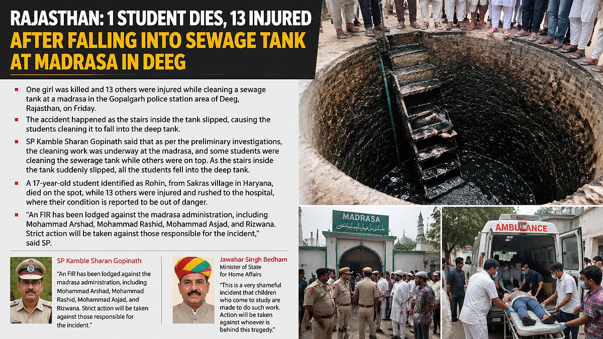 Rajasthan Madrasa Tragedy: 17-Year-Old Girl Dies, 13 Injured While Cleaning Sewage Tank In Deeg
