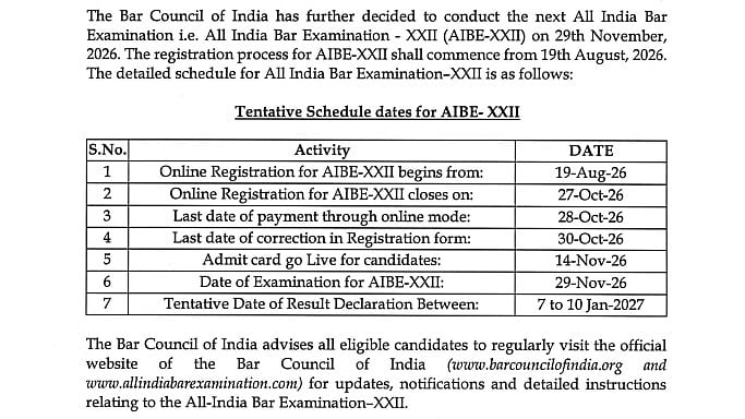 AIBE XXII Schedule OUT: Registration Begins August 19 At allindiabarexamination.com; Exam On November 29