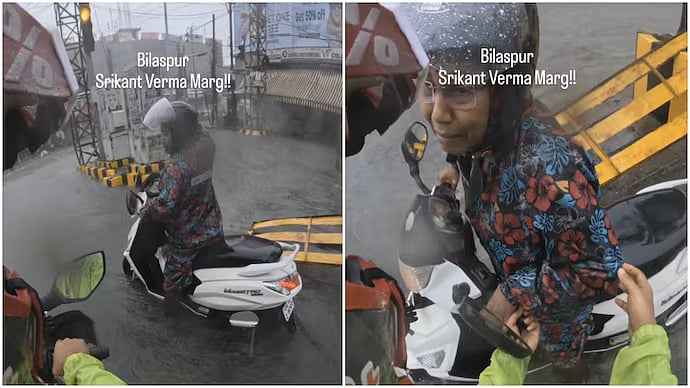 Man Helps Woman Stuck In Flooded Bilaspur Road, Internet Applauds His Calm Act Of Kindness