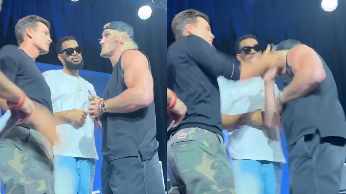 Shocking! Tom Brady Slaps Logan Paul On Stage At Fanatics Fest As Karl-Anthony Towns Steps In To Avoid Further Confrontation | Video
