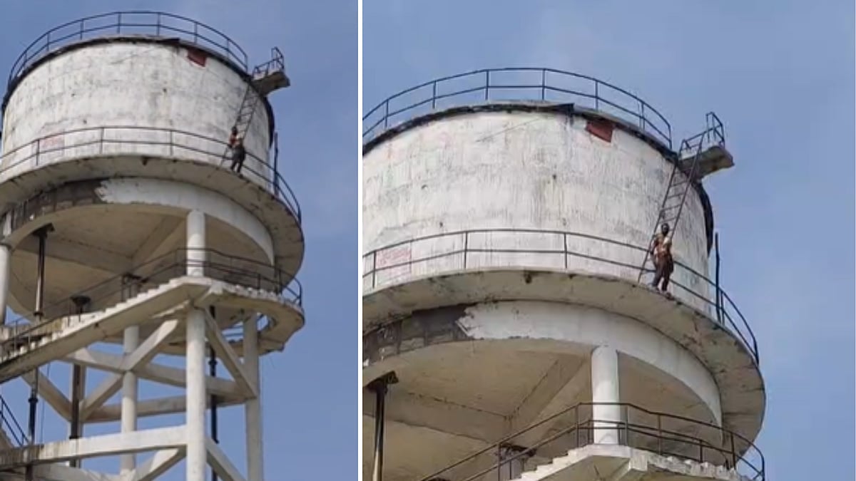 High Voltage Drama: Man Climbs 100-Foot Water Tank After Angry Wife Leaves Home, Rescued After 5-Hour In Sheopur | VIDEO