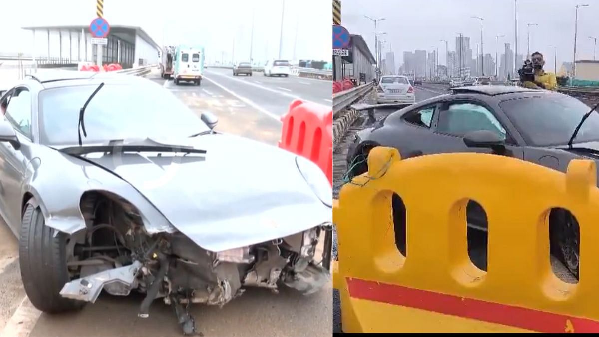 A speeding Porsche crashed into a divider on Mumbai Coastal Road on Sunday morning after the driver reportedly lost control of the vehicle. The airbags deployed, helping the driver escape with minor injuries. Police reached the spot, cleared the damaged car and launched an investigation into the accident