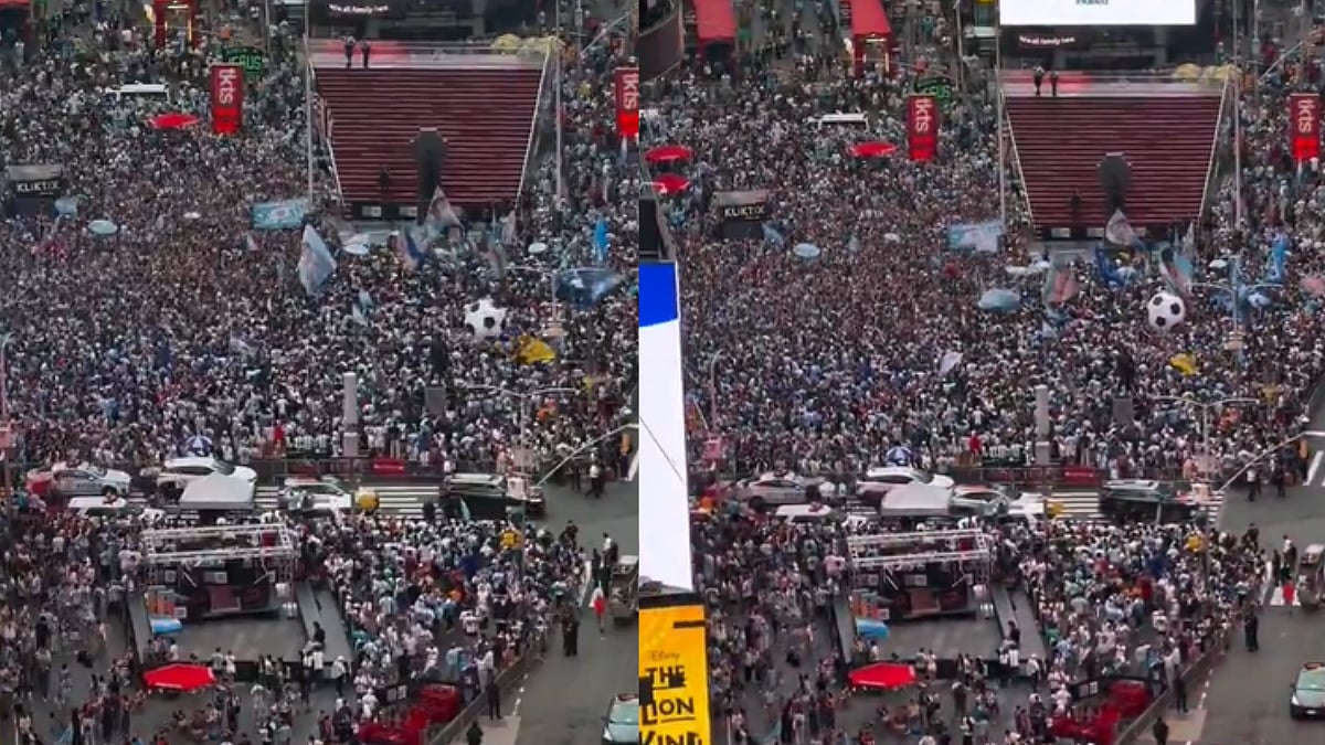 New York's Times Square Turns Blue As Sea Of Argentina Fans Gather Ahead Of FIFA WC 2026 Final | Video
